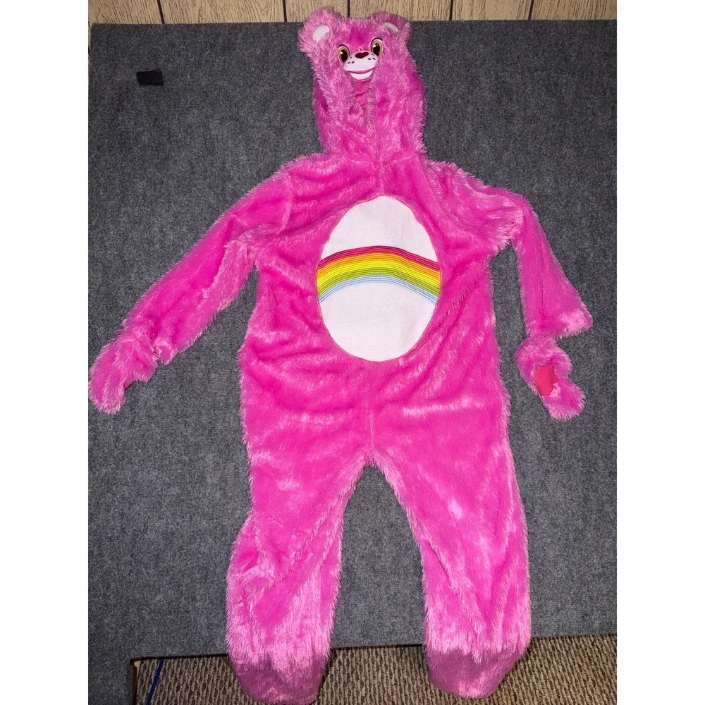 Care Bears Cheer Bear Adult Costume Pink Furry Rainbow Halloween one piece Large